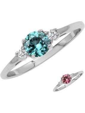 Petite Round Gemstone Birthstone Ring in White/Yellow Gold Plated 925 Silver
